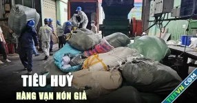 Cận cảnh tiêu hủy hàng vạn nón giả nhãn hiệu Nón Sơn, ước tính 40 tỉ đồng